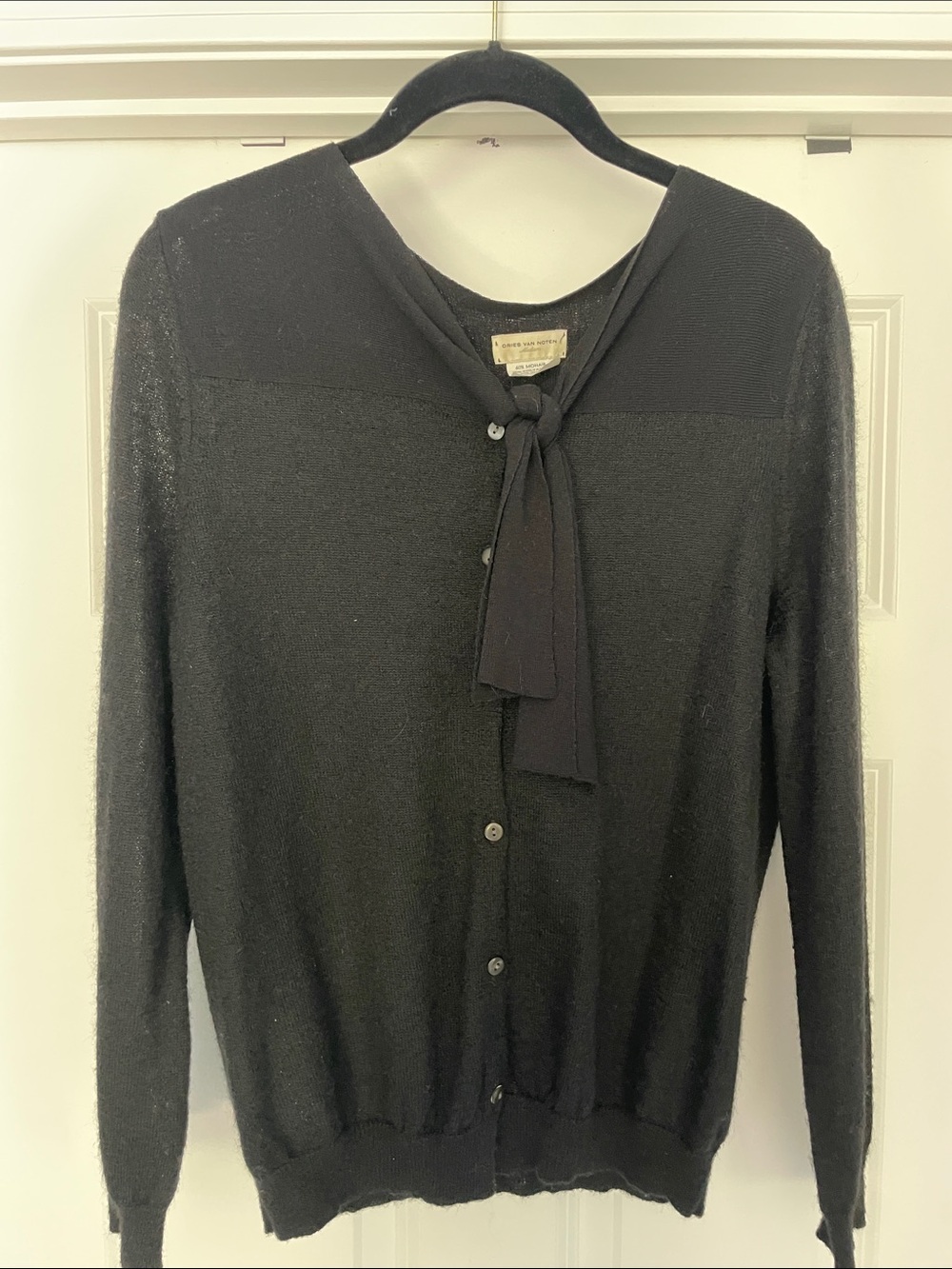 Dries Van Noten Black Bow-Tie Cardigan Sweater